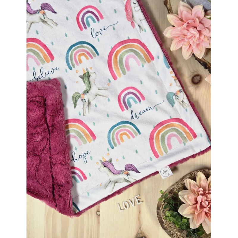 Unicorn Love Hope Dream - Ready to ship - Blanket - Fuchsia